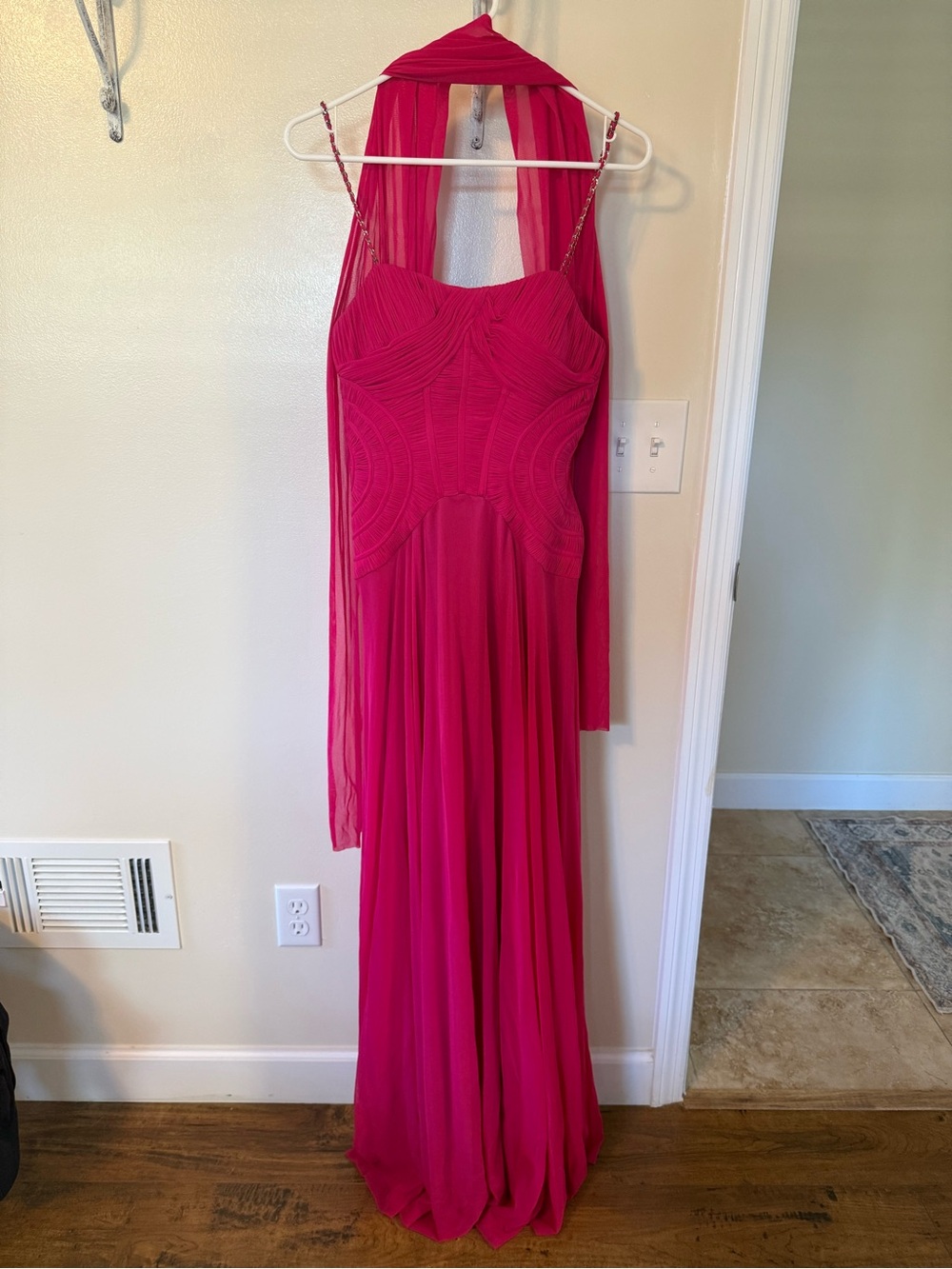 Alberto Makali Hot Pink Chiffon Prom Gown with Draped Scarf